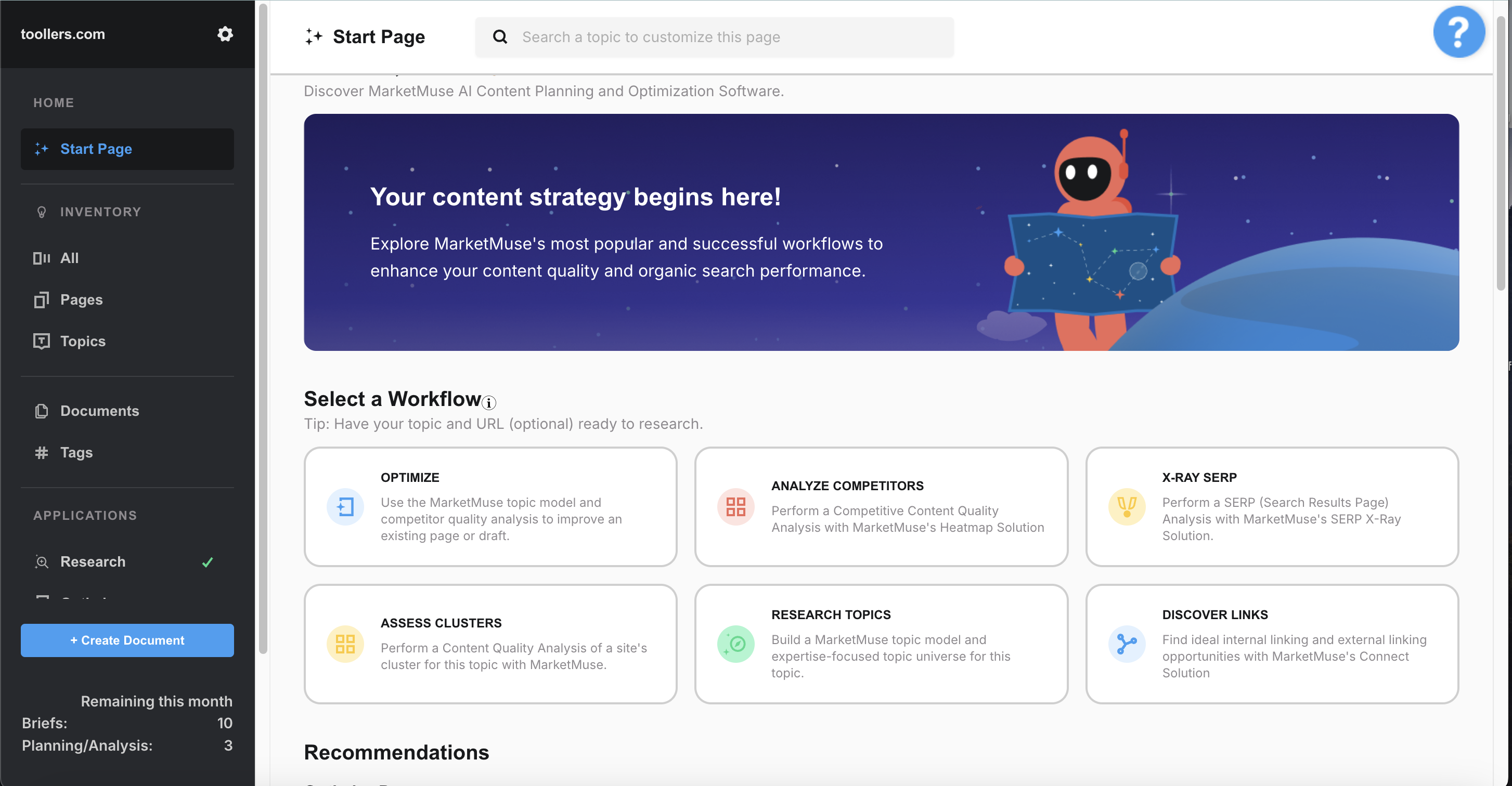 Marketmuse Dashboard